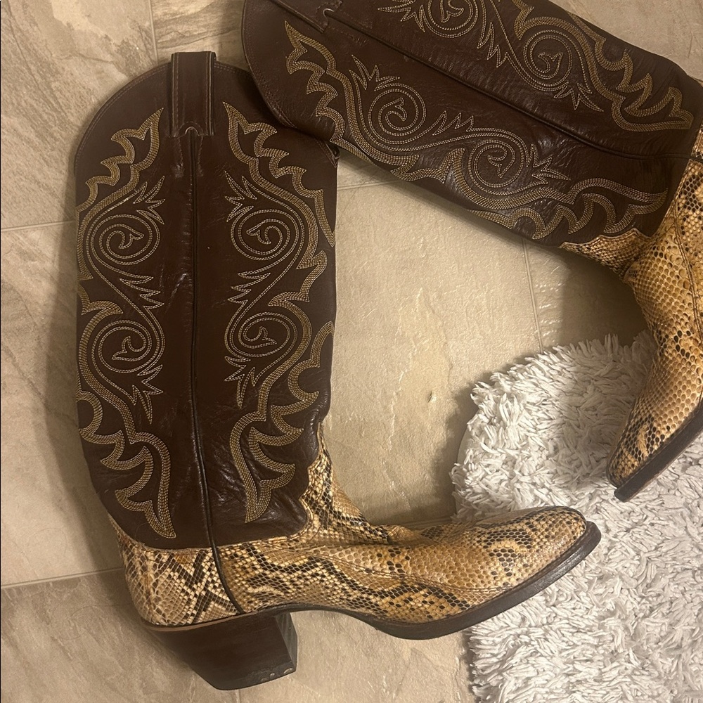 Justin Boots - J4277 - brown leather and snakeskin - Picture 3 of 9